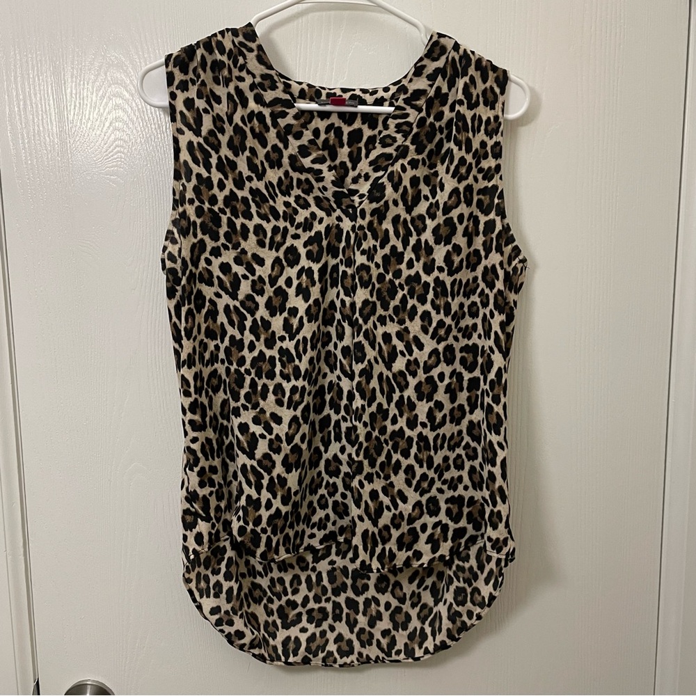 Vince Camuto Leopard Print Vneck Tank Top Blouse Size Small